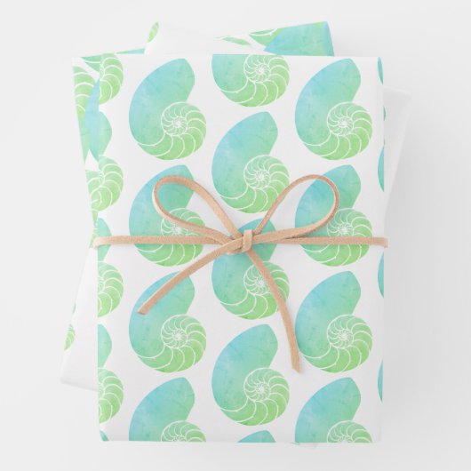 Grünes Nautilus Wrapping-Papier Geschenkpapier Set (Beispiel)