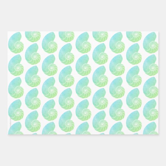Grünes Nautilus Wrapping-Papier Geschenkpapier Set (Vorderseite)