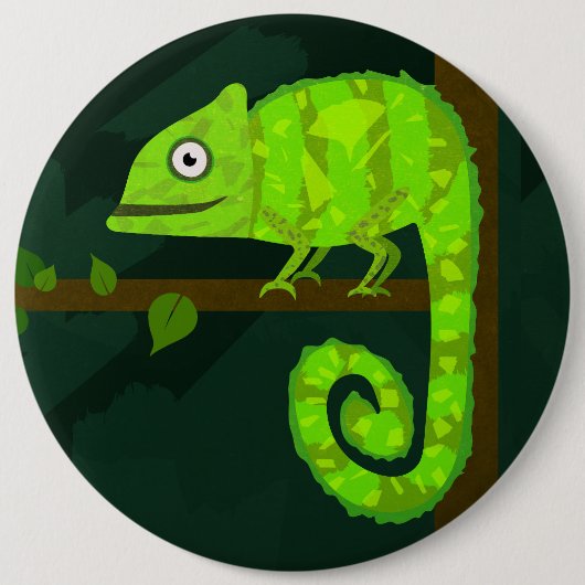 Grünes niedliches Chamäleon Button (Vorderseite)