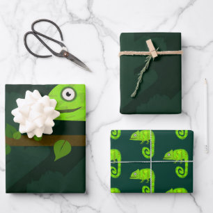 Grünes niedliches Chamäleon Geschenkpapier Set