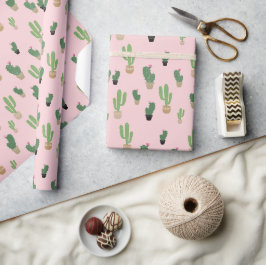 Grünes Niedliches Kaktusmuster auf rosa Geschenkpapier