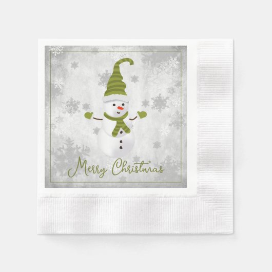 Grünes Niedliches Schneepapier Napkin Serviette (Vorderseite)