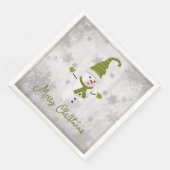 Grünes Niedliches Snowman Holiday Paper Napkin Serviette (Ecke)