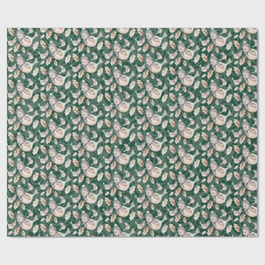 Grünes Niedliches Sparrow Wasserfarbe Handgestrich Geschenkpapier (Flach)