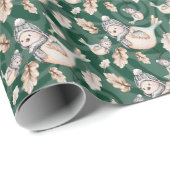 Grünes Niedliches Sparrow Wasserfarbe Handgestrich Geschenkpapier (Rolleneckpunkt)