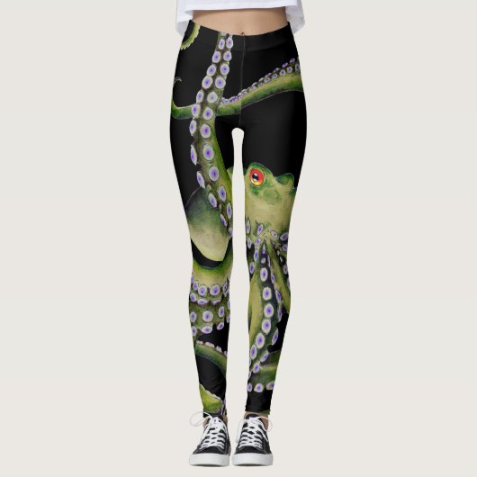 Grünes Oktopus Schwarz Leggings (Vorderseite)