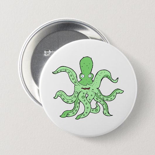 Grünes Oktopus-Zeichen Quirky-Seemonster Button (Vorne & Hinten)