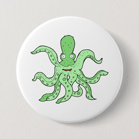 Grünes Oktopus-Zeichen Quirky-Seemonster Button (Vorderseite)