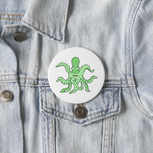 Grünes Oktopus-Zeichen Quirky-Seemonster Button (Beispiel)