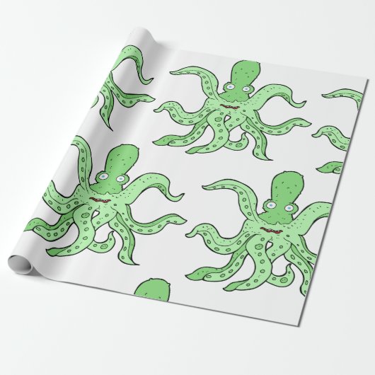 Grünes Oktopus-Zeichen Quirky-Seemonster Geschenkpapier (Ungerollt)