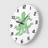 Grünes Oktopus-Zeichen Quirky-Seemonster Große Wanduhr (Winkel)
