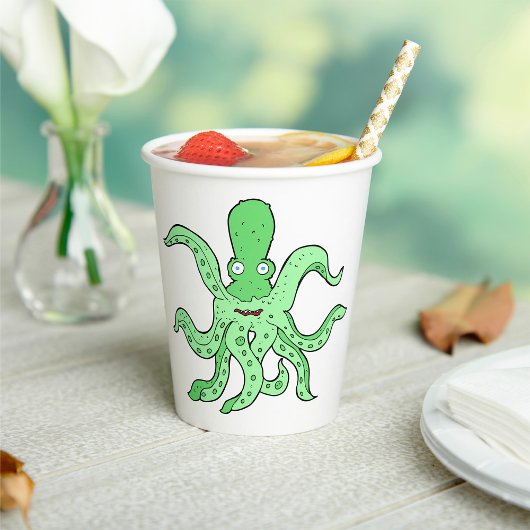 Grünes Oktopus-Zeichen Quirky-Seemonster Pappbecher