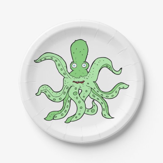 Grünes Oktopus-Zeichen Quirky-Seemonster Pappteller (Vorderseite)