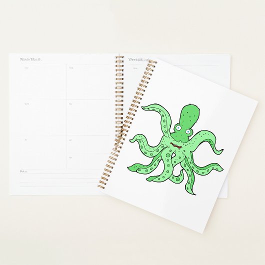 Grünes Oktopus-Zeichen Quirky-Seemonster Planer
