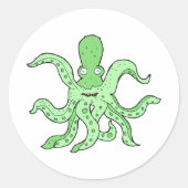 Grünes Oktopus-Zeichen Quirky-Seemonster Runder Aufkleber (Vorderseite)