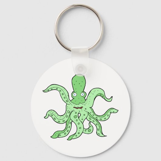 Grünes Oktopus-Zeichen Quirky-Seemonster Schlüsselanhänger (Vorderseite)