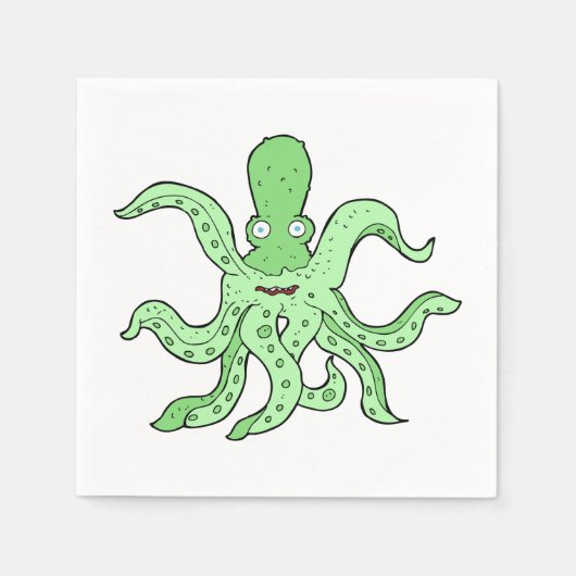 Grünes Oktopus-Zeichen Quirky-Seemonster Serviette (Vorderseite)
