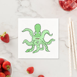 Grünes Oktopus-Zeichen Quirky-Seemonster Serviette
