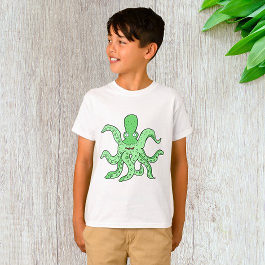 Grünes Oktopus-Zeichen Quirky-Seemonster T-Shirt