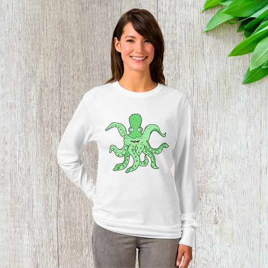 Grünes Oktopus-Zeichen Quirky-Seemonster T-Shirt