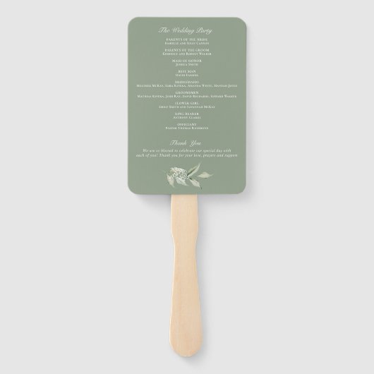 Grünes Olive Branch Babys Breath Wedding Programm Fächer (Rückseite)