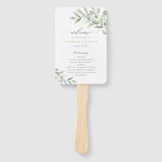 Grünes Olive Branch Babys Breath Wedding Programm Fächer (Vorderseite)