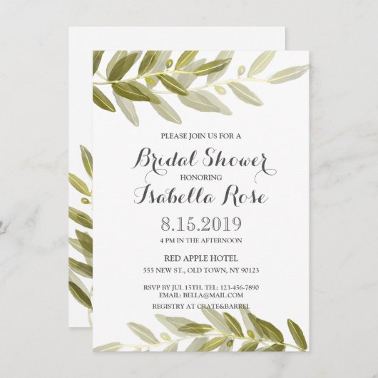Grünes Olive Branch Brautparty laden Einladung (Vorne/Hinten)