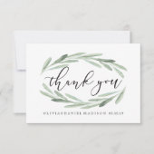 Grünes Olive Branch Wreath Wedding Foto Dankeskarte (Vorderseite)
