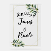 Grünes Olive Leaf & Gold Rustikales Hochzeitszeich Acrylschild (Vorderseite)