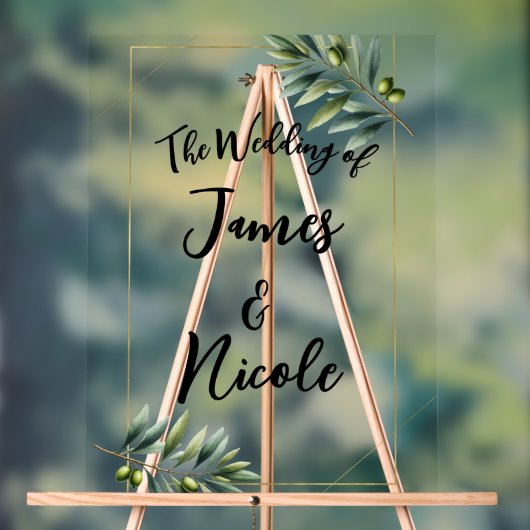 Grünes Olive Leaf & Gold Rustikales Hochzeitszeich Acrylschild (Neutral)