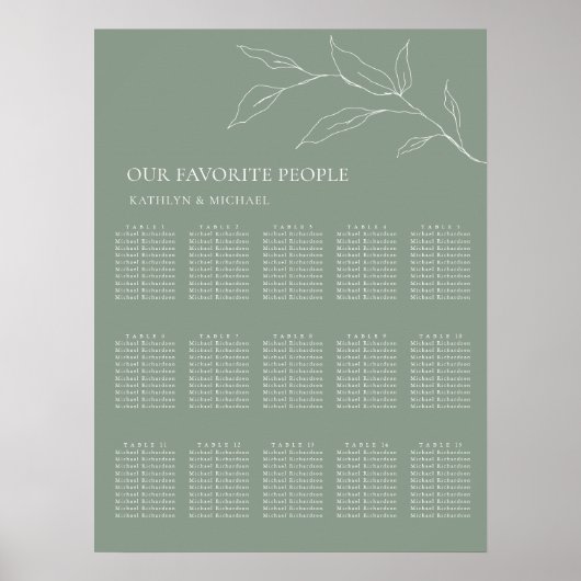 Grünes Olive Leaf Hochzeit 15 Tafelsitze Poster (Vorne)