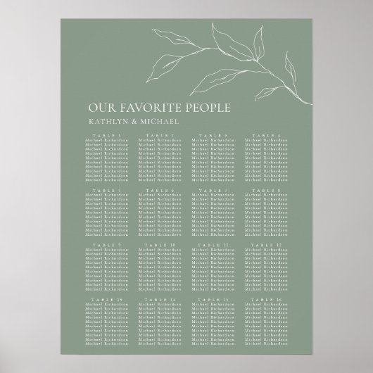 Grünes Olive Leaf Hochzeit 16 Tafelsitze Poster (Vorne)