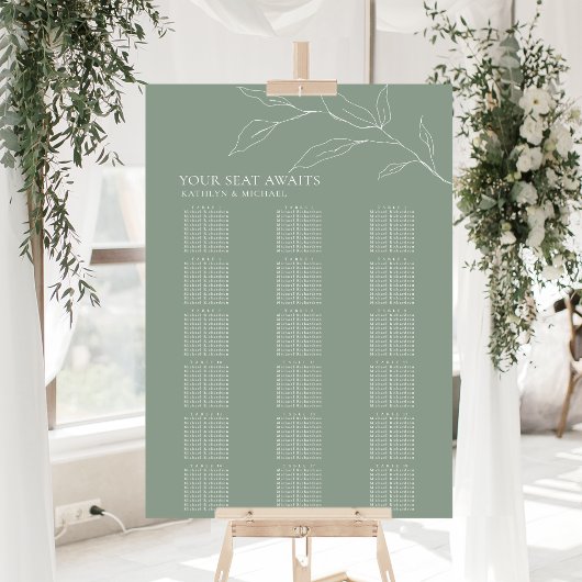Grünes Olive Leaf Hochzeit 18 Tischsitze Poster