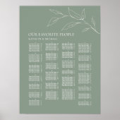 Grünes Olive Leaf Hochzeit Alphabetisches Sitzen Poster (Vorne)