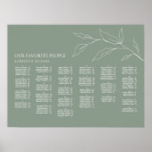 Grünes Olive Leaf Hochzeit Alphabetisches Sitzen Poster (Vorne)