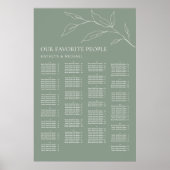 Grünes Olive Leaf Hochzeit Alphabetisches Sitzen Poster (Vorne)