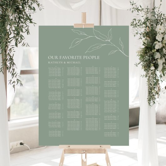Grünes Olive Leaf Hochzeit Alphabetisches Sitzen Poster
