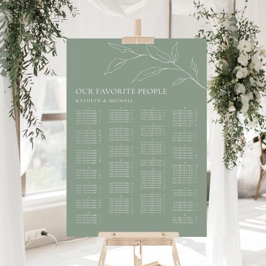 Grünes Olive Leaf Hochzeit Alphabetisches Sitzen Poster