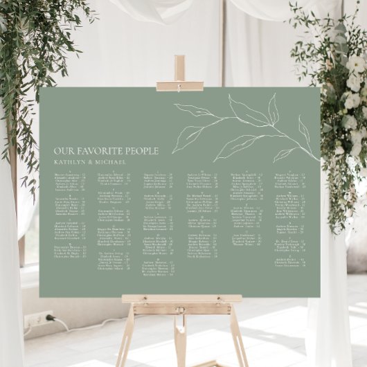 Grünes Olive Leaf Hochzeit Alphabetisches Sitzen Poster