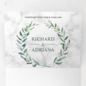 Grünes Olive Leaf Wreath Wedding Foto Dreifach Gefaltete Einladung (Innen Erste Seite)
