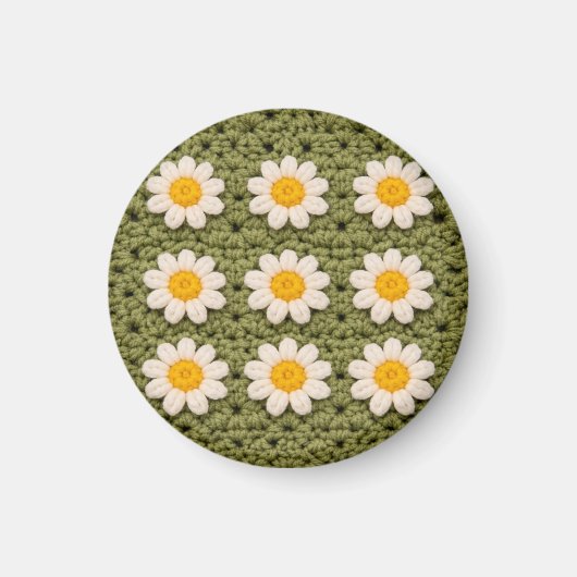 Grünes Oma-Quadrat-Häkelmuster mit Gänseblümchen f Magnet (Vorne)