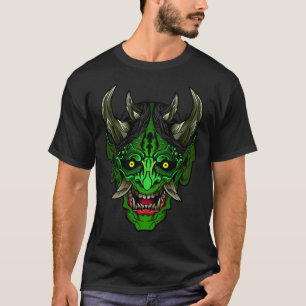 Grünes Oni-Dämonen-T-Shirt mit Illustration T-Shirt