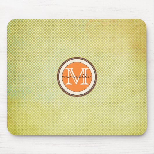 Grünes orange Halbtonmonogramm Mousepad (Vorne)