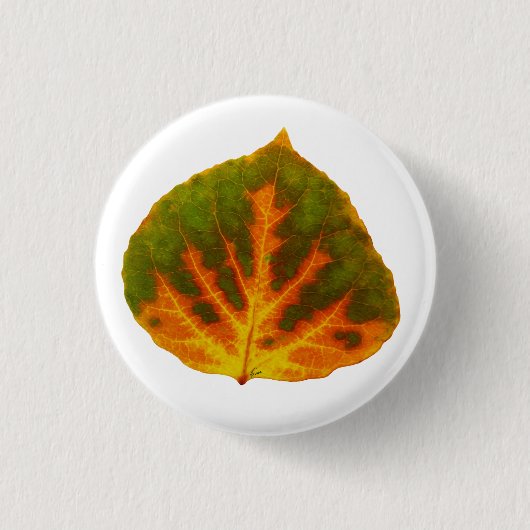 Grünes Orange und gelbes Aspen Leaf #1 Button (Vorderseite)