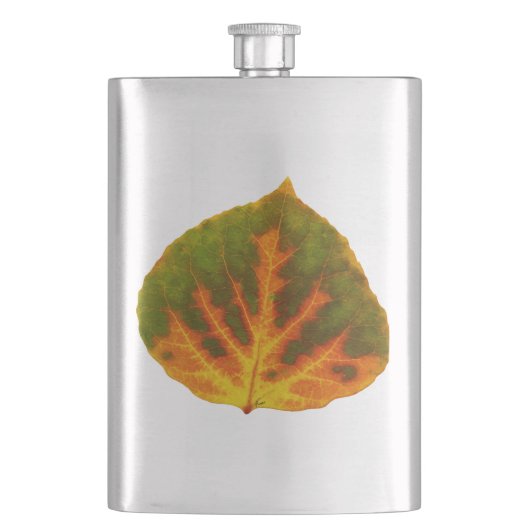 Grünes Orange und gelbes Aspen Leaf #1 Flachmann (Vorderseite)