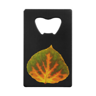 Grünes Orange und gelbes Aspen Leaf #1 Geldbeutel Flaschenöffner
