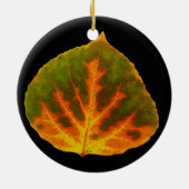 Grünes Orange und gelbes Aspen Leaf #1 Keramik Ornament (Hinten)