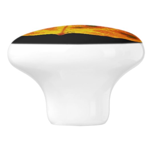 Grünes Orange und gelbes Aspen Leaf #1 Keramikknauf (Seitenansicht)