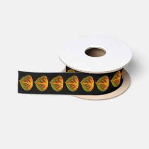 Grünes Orange und gelbes Aspen Leaf #1 Satinband