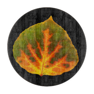 Grünes Orange und gelbes Aspen Leaf #1 Schneidebrett